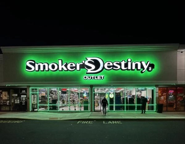 Smokers Destiny Storefront view, representing a smoke shop franchise.